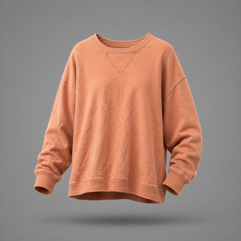 Easel Womens Oversized Pleated Back Sweatshirt Terracotta Orange Distressed L‎
